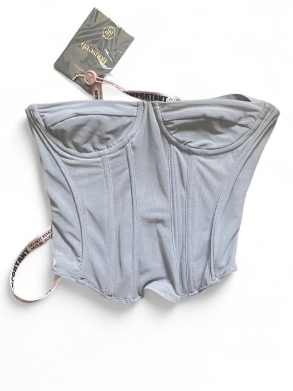 House of CB stone grey corset crop top in size Medium. Brand new with tags